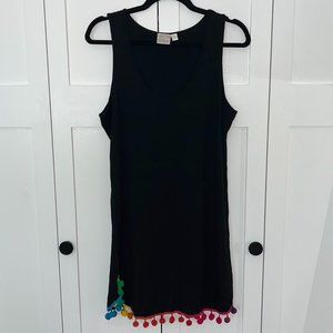 Beach Break Cover Up Black Rainbow Pom Pom Women’s Dress, Size XL